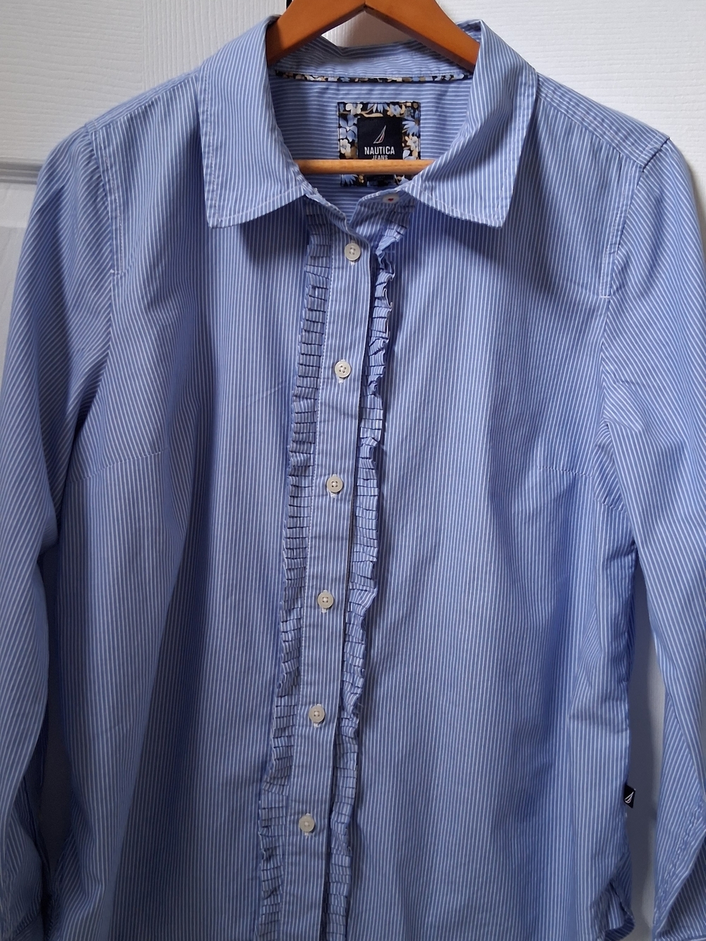 Nautica Blue Stripe Women Button-Up Shirt